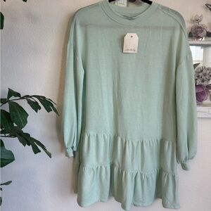 Wonderly Mint Green Sweatshirt Dress Long Sleeve Tiered Hem NWT XS